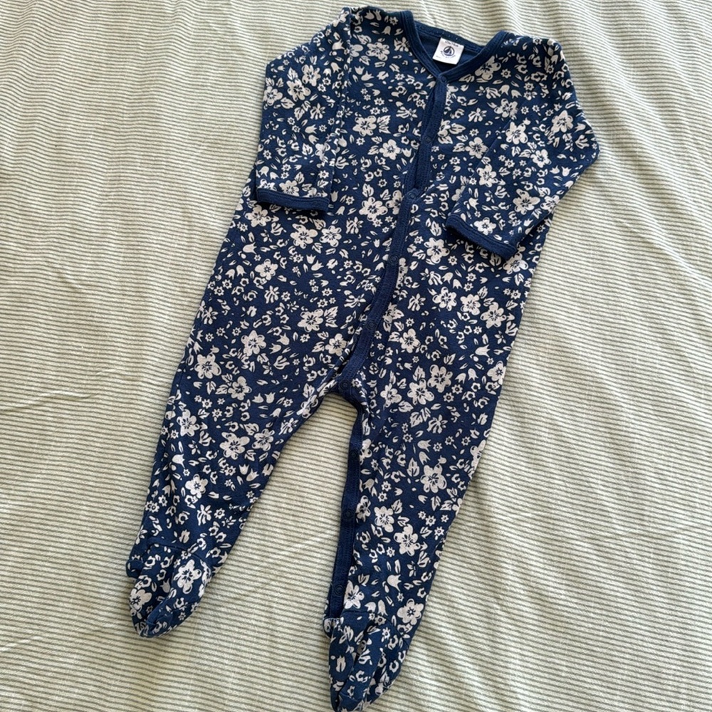 Baby footed pajama, petit bateau (French brand), 12 m, 100% cotton